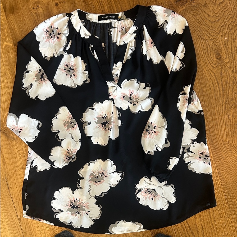 Ivanka Trump Black and White Floral Blouse